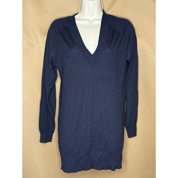 Theory Faded Navy Deep V Dolman Wool Sweater P - Picture 2 of 4